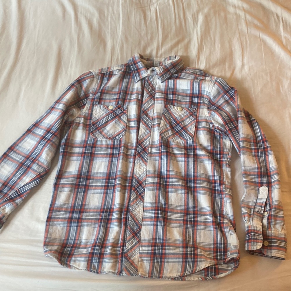 Vintage Roebuck & Co size medium white, red & blue plaid flannel